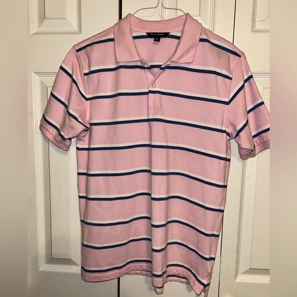 Brooks Brothers Fleece Boys Pink Striped Cotton Polo XL